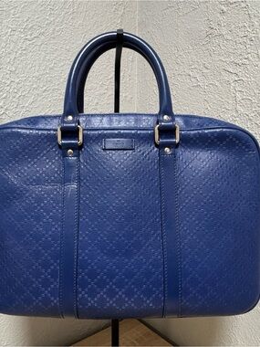 Gucci Blue Embossed Leather Briefcase